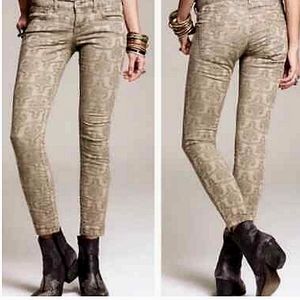 NWOT Free People Floral Gray, Olive with Gold Jacquard Skinny Jeans